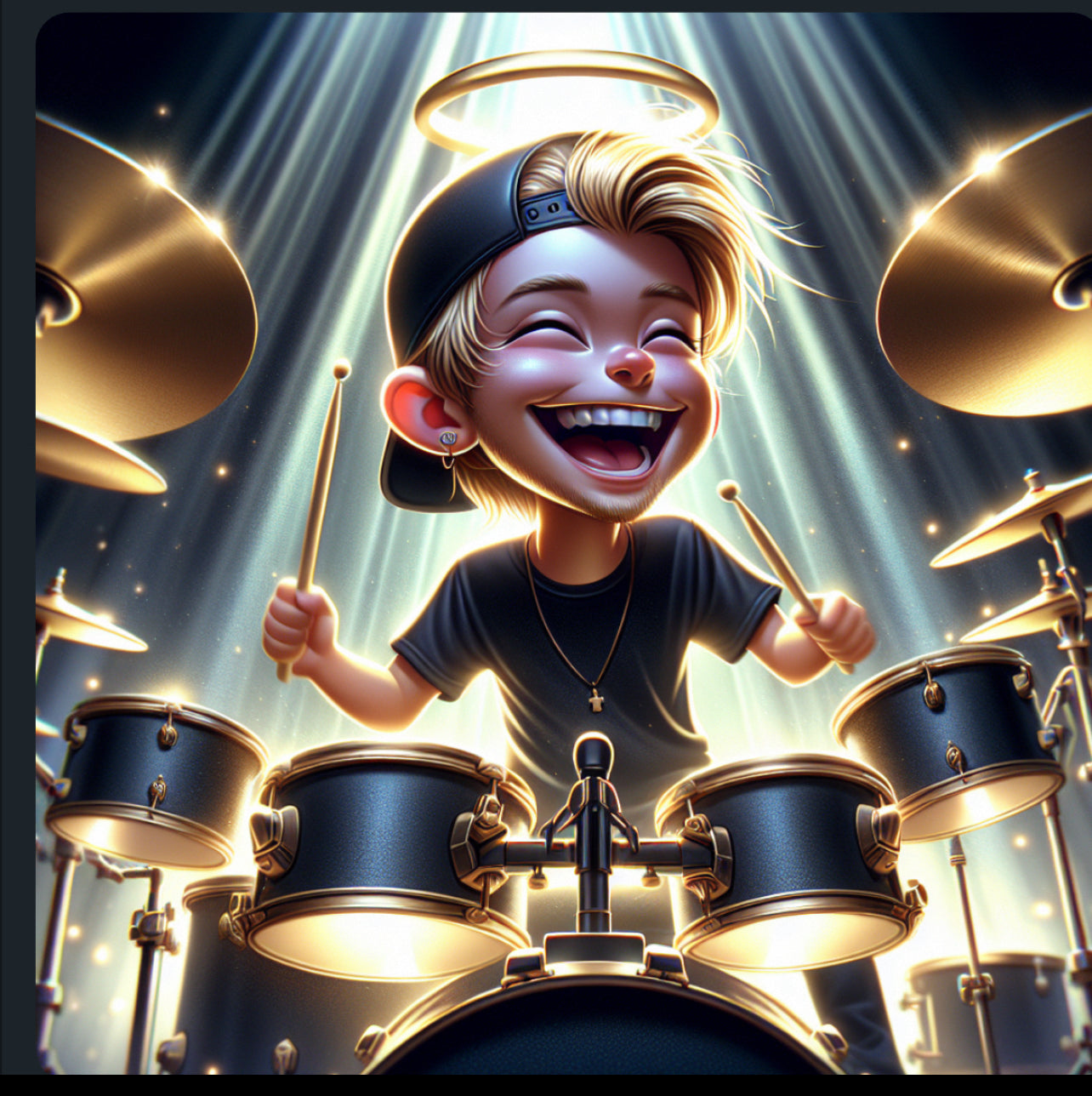 Animated MusicianZ Angelic Halo Drummer Boy Heavenly Bliss T-Shirt