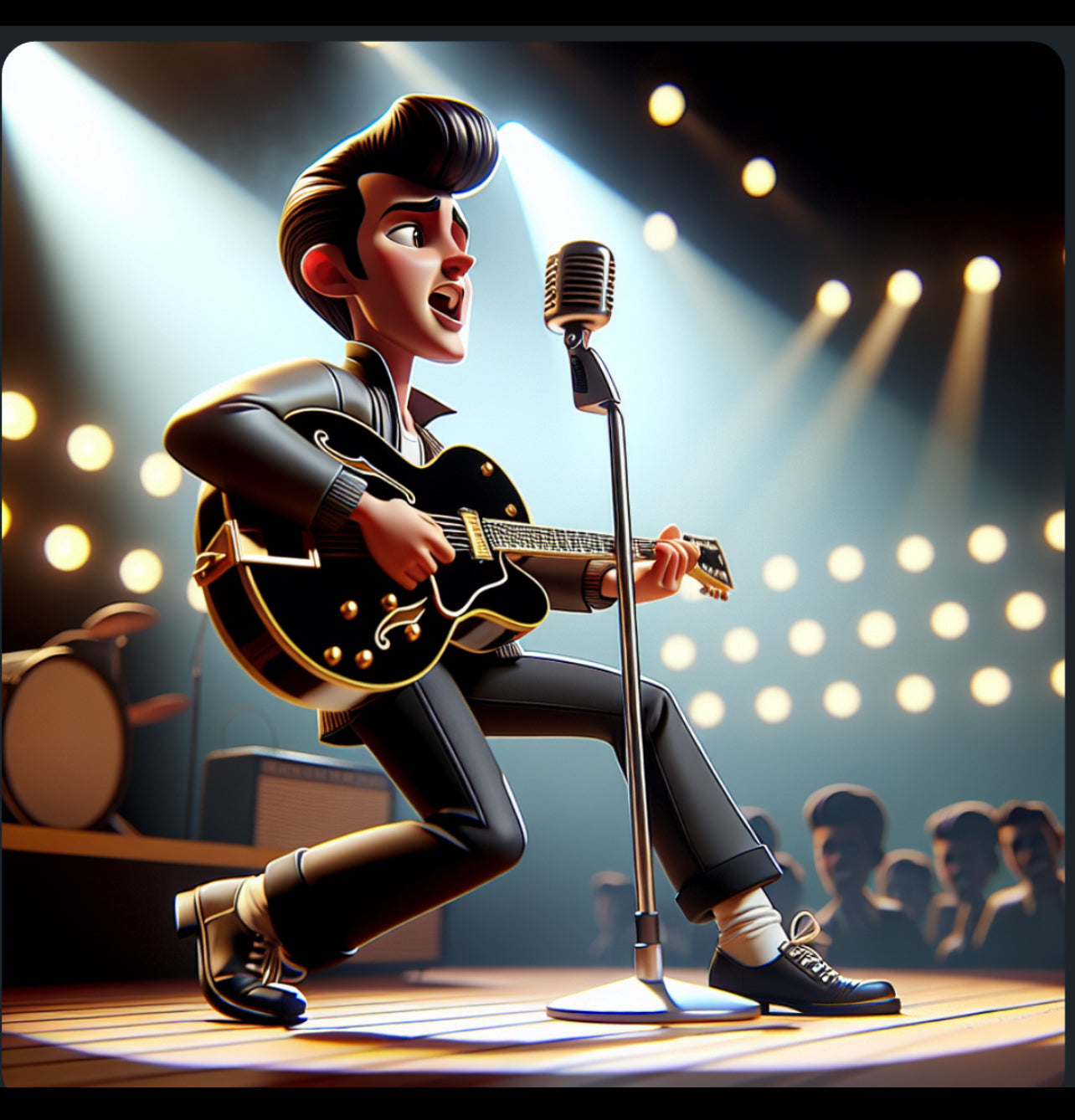 Animated MusicianZ Rockabilly Singer-Guitarist Vintage Mic T-Shirt