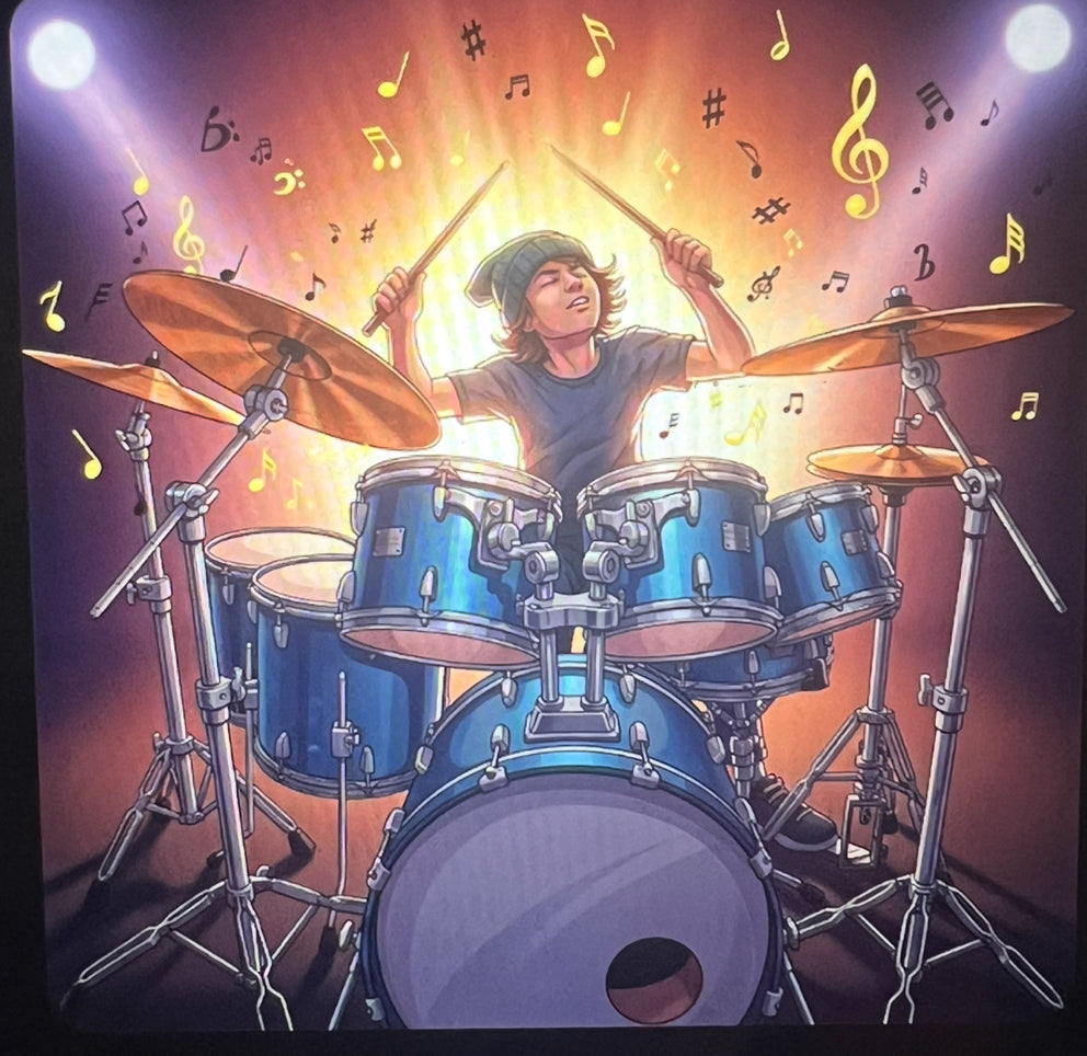 Animated MusicianZ Ecstatic Blue Drummer Golden Halo T-Shirt