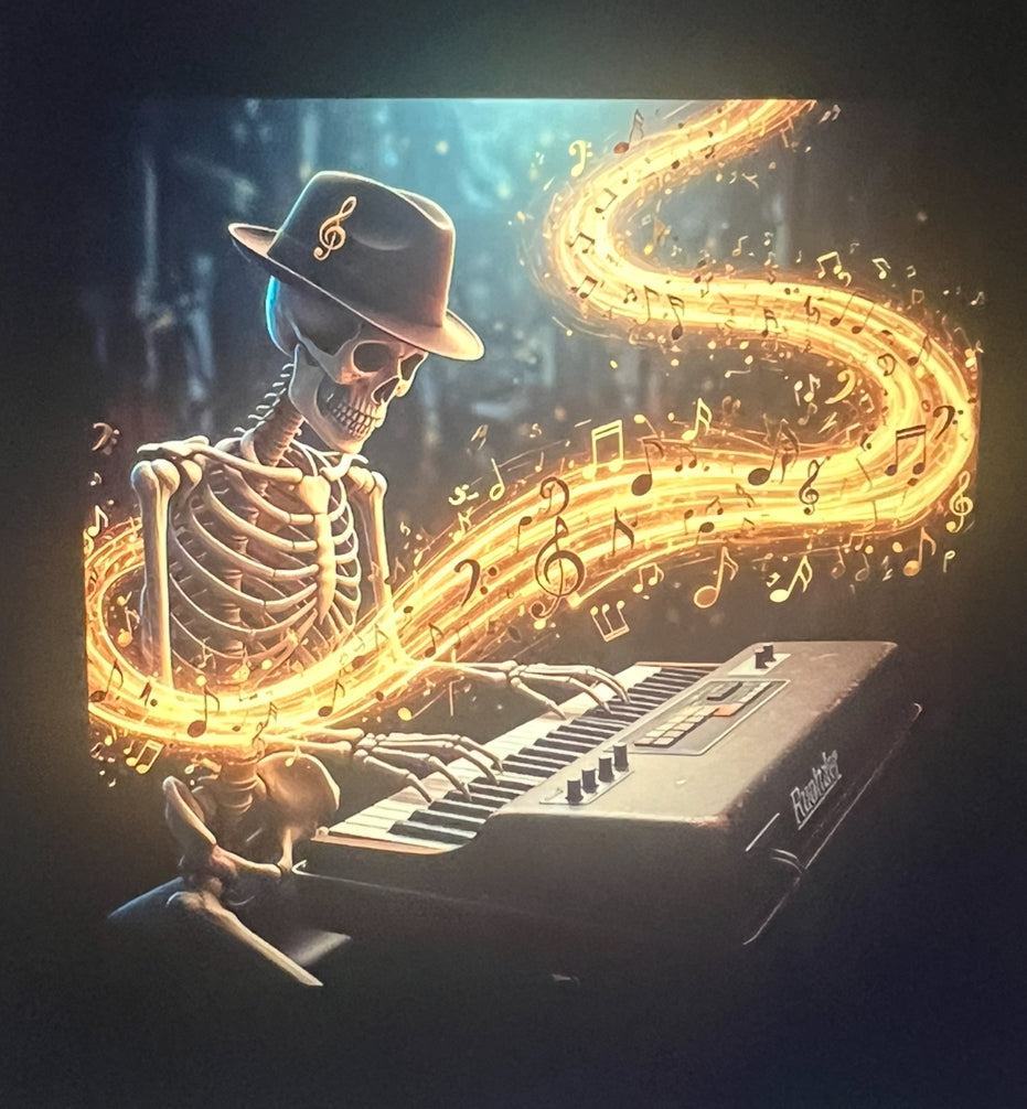 Encore Skeleton Keyboardist Golden Note Tornado T-Shirt