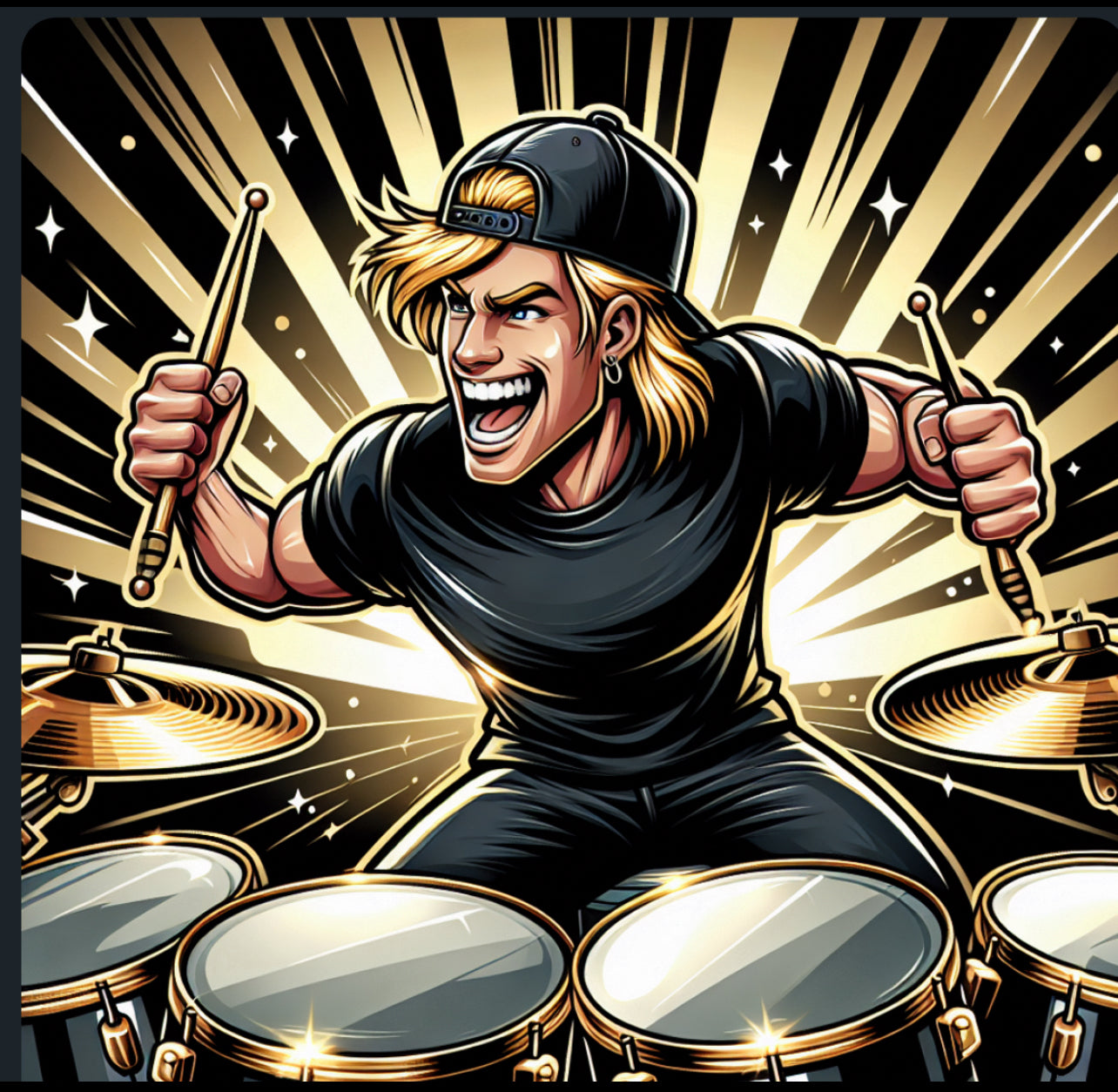 Animated MusicianZ Fierce Drummer Comic Burst Energy T-Shirt
