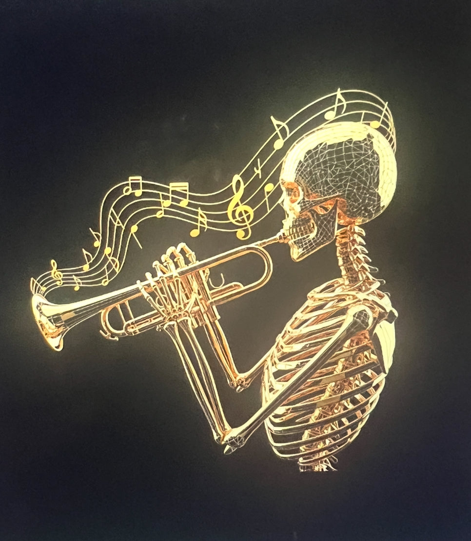 Encore Glowing Skeleton Trumpet Player Passionate Performance T-Shirt