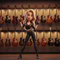 Animated MusicianZ Rock Star Girl Guitar Wall T-Shirt