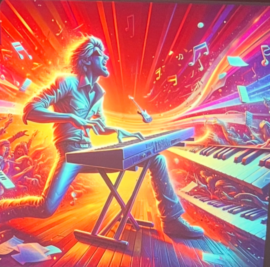 Animated MusicianZ Psychedelic Keyboardist Explosive Energy T-Shirt