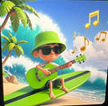 Animated MusicianZ Green Surfboard Ukulele Kid Beach Paradise T-Shirt