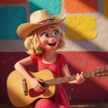 Animated MusicianZ Happy Girl Guitarist Mexican Fiesta T-Shirt