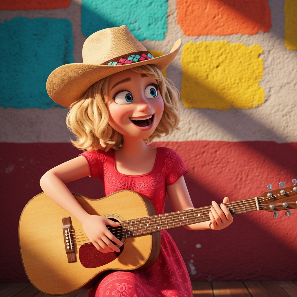 Animated MusicianZ Happy Girl Guitarist Mexican Fiesta T-Shirt