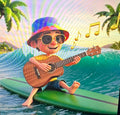 Animated MusicianZ Rainbow Surfboard Ukulele Kid Ocean Waves T-Shirt