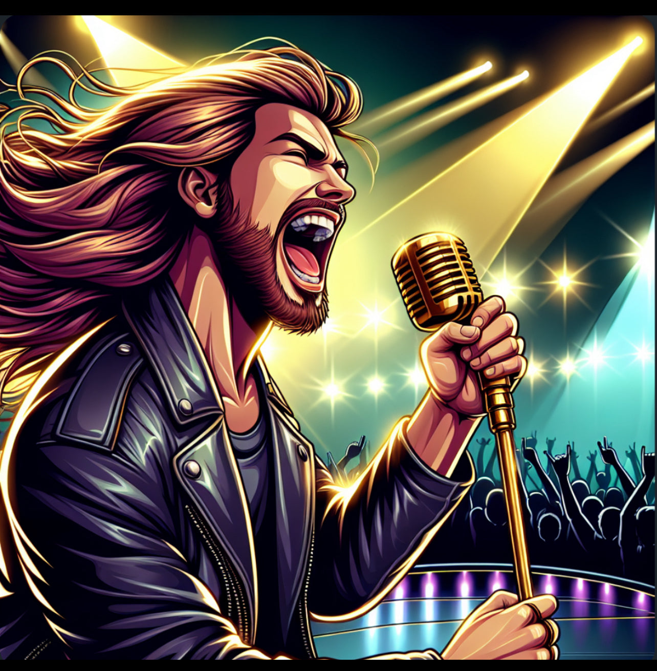 Animated MusicianZ Rock Vocalist Golden Mic Explosive Energy T-Shirt