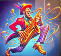 Animated MusicianZ Vibrant Saxophonist Colorful Ribbons T-Shirt