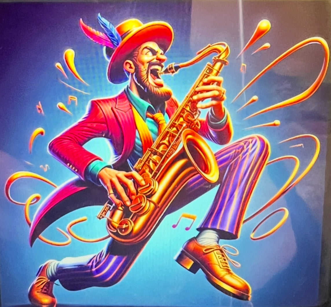 Animated MusicianZ Vibrant Saxophonist Colorful Ribbons T-Shirt