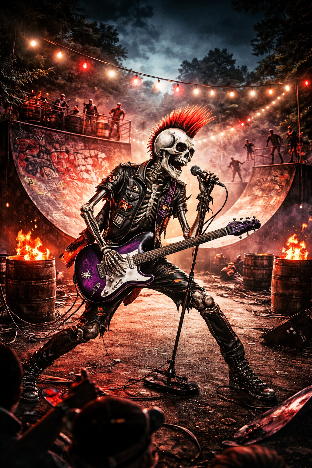 ICON Z Apocalyptic Skeleton Rocker Outdoor Concert Fire Barrels T-Shirt