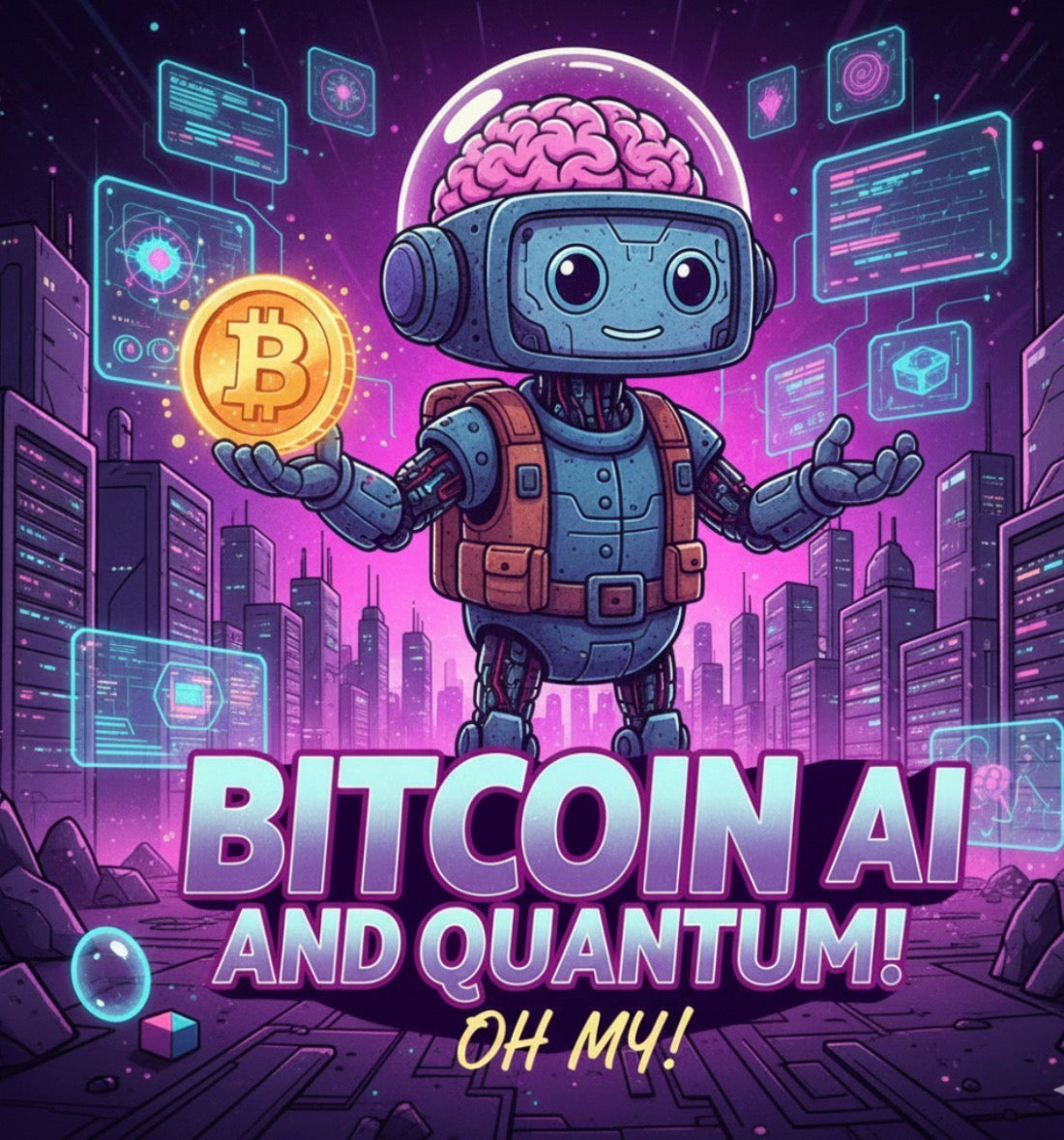 Bitcoin AI And Quantum Oh My - Purple City Robot Sticker