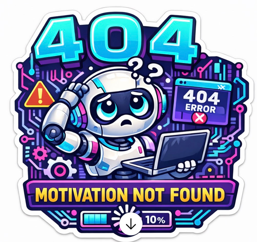 404 Motivation Not Found - Error Robot Sticker