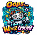 Oops I Got My WireZ Crossed - Confused Tangled Robot Sticker