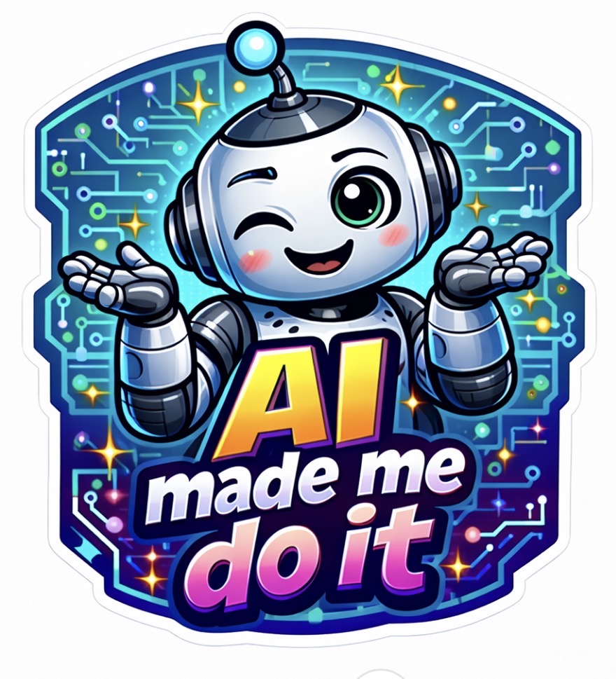 AI Made Me Do It - Innocent Shrugging Robot Sticker