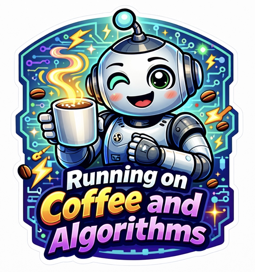 Running On Coffee And Algorithms - Happy Robot Coffee Sticker