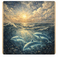 Dolphins Swimming Beneath Waves - Underwater Beauty Art Print
