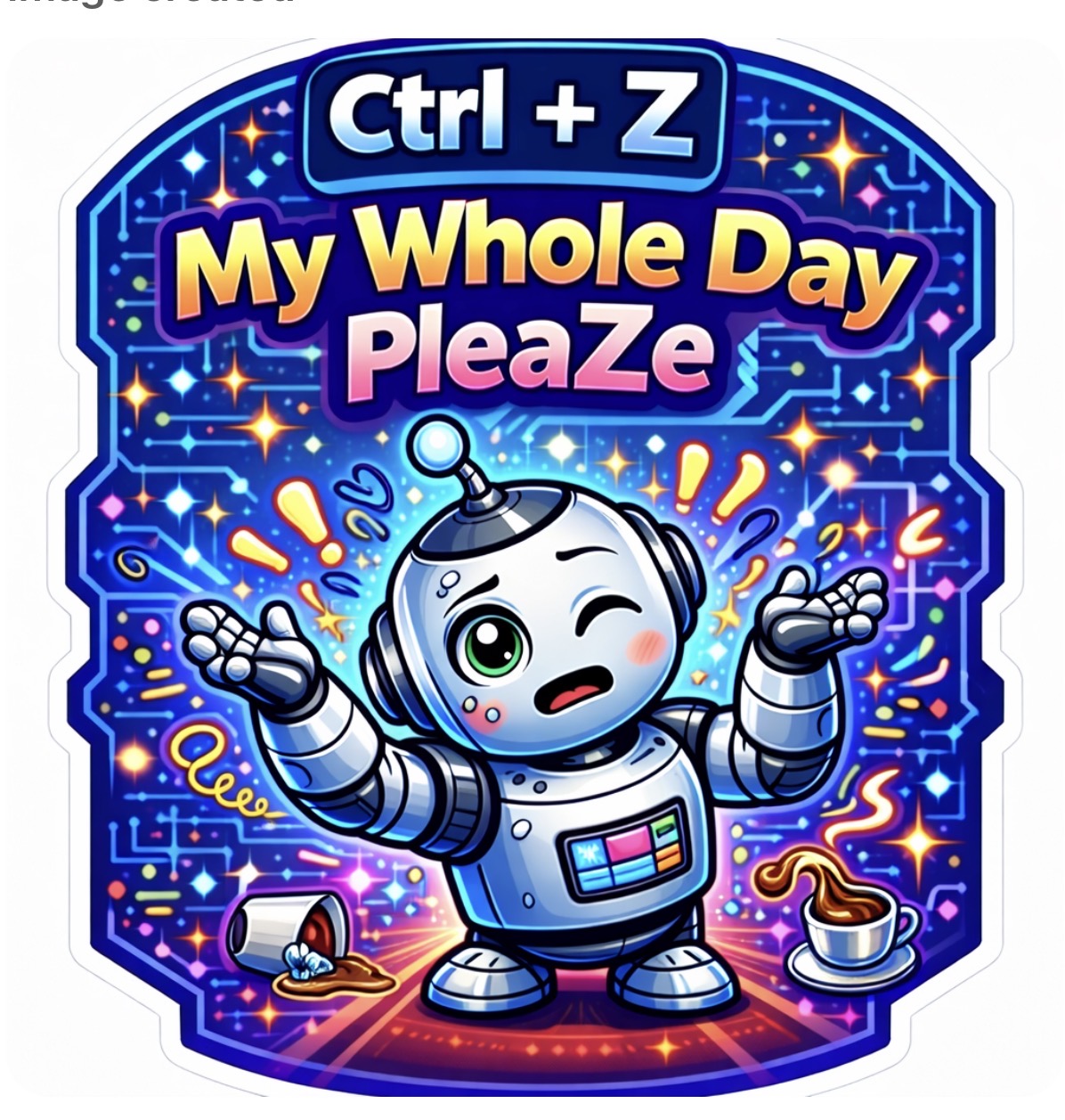 Ctrl Z My Whole Day PleaZe - Stressed Robot Coffee Sticker