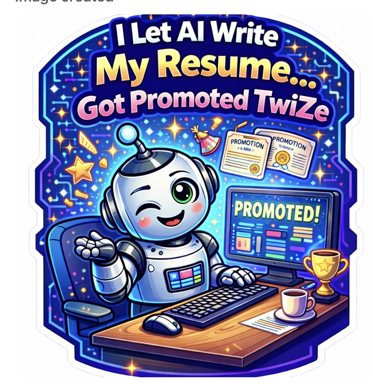 I Let AI Write My Resume Got Promoted TwiZe - Trophy Robot Sticker