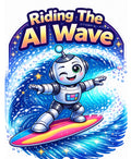 Riding The AI Wave - Robot Surfing Pink Board Sticker