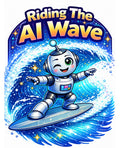 Riding The AI Wave - Robot Surfing Blue Wave Sticker