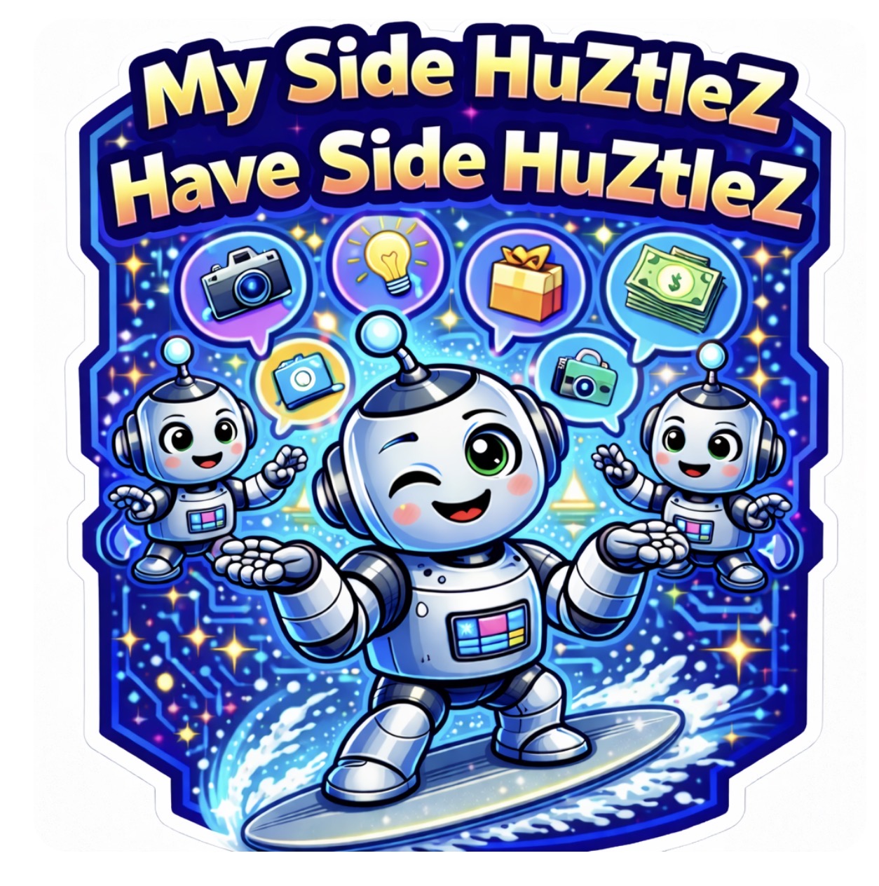 My Side HuZtleZ Have Side HuZtleZ - Multi-Hustle Robot Sticker