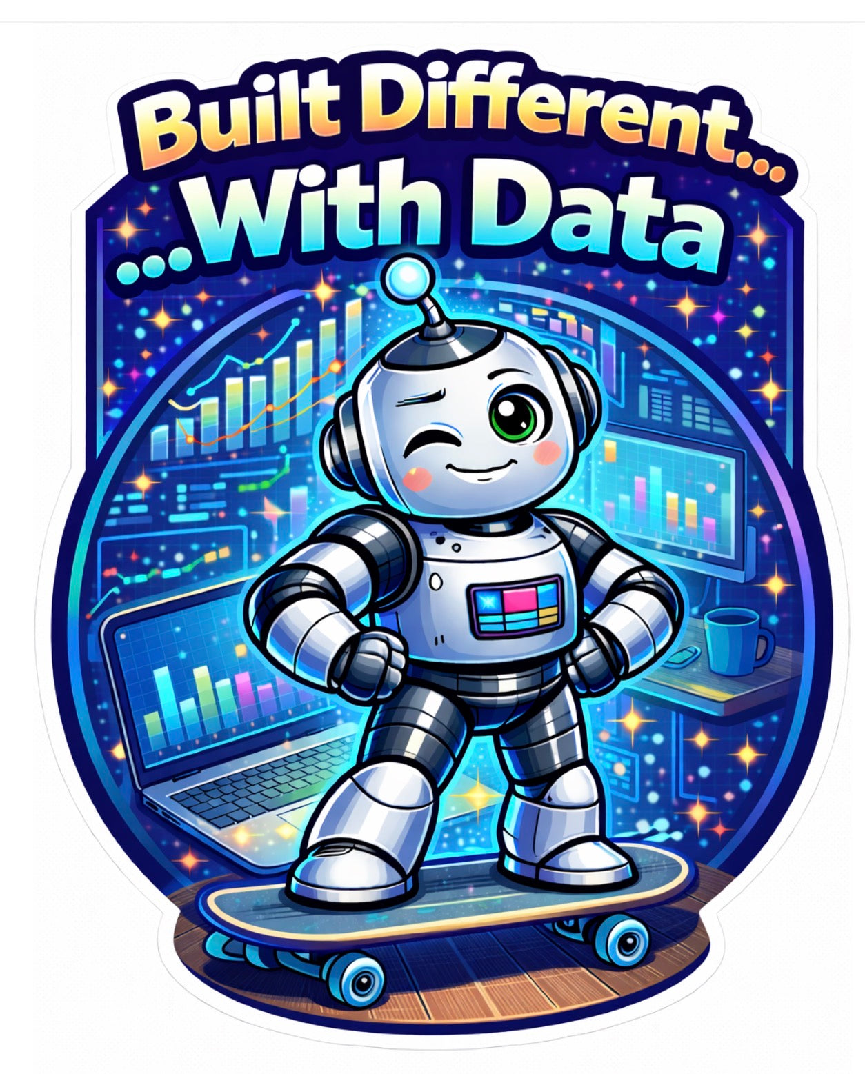 Built Different With Data - Robot on Skateboard Sticker