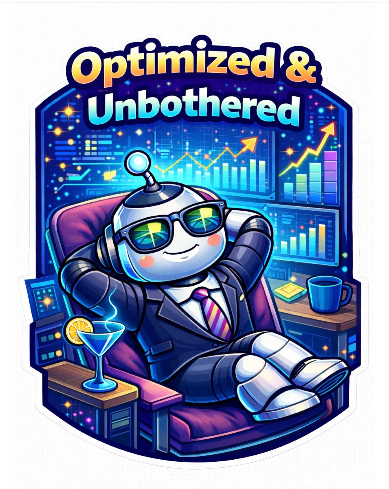 Optimized & Unbothered - Chill Robot Sticker