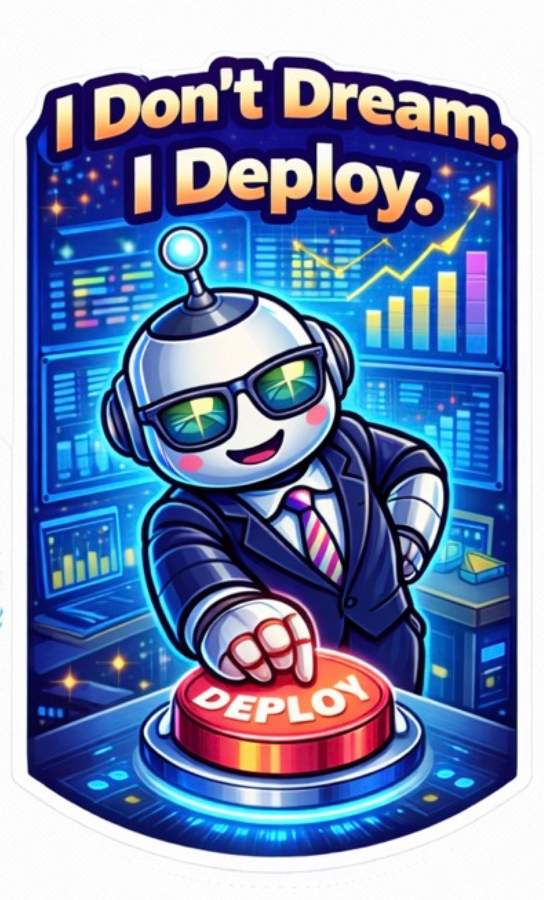I Don't Dream I Deploy - Skateboarding Robot Sticker