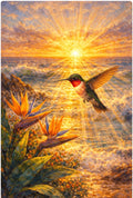 Hummingbird & Birds of Paradise - Divine Sunset Rays Art Print