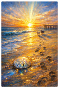 Dogs on Beach with Sand Dollar - Golden Sunset Love Art Print