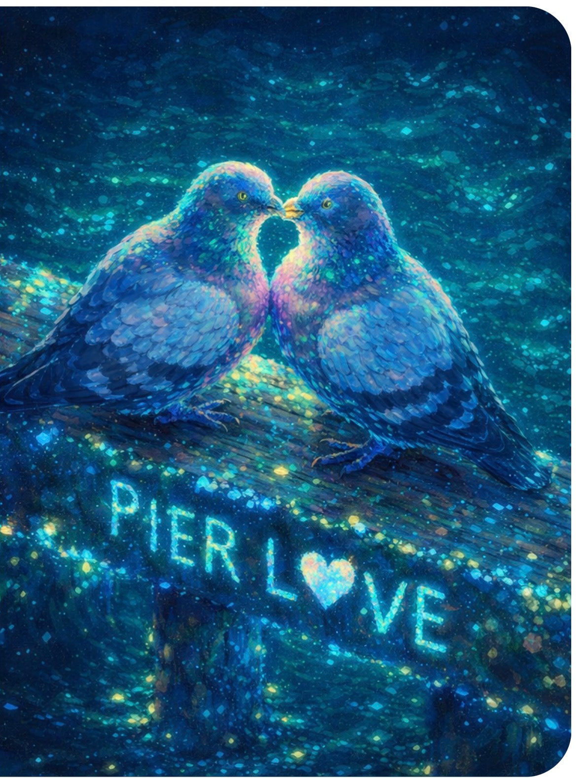 Two Doves on Pier - PIER LOVE Twilight Magic Art Print