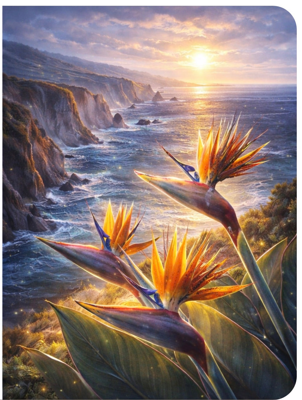 Birds of Paradise - Coastal Cliffs Sunset Art Print