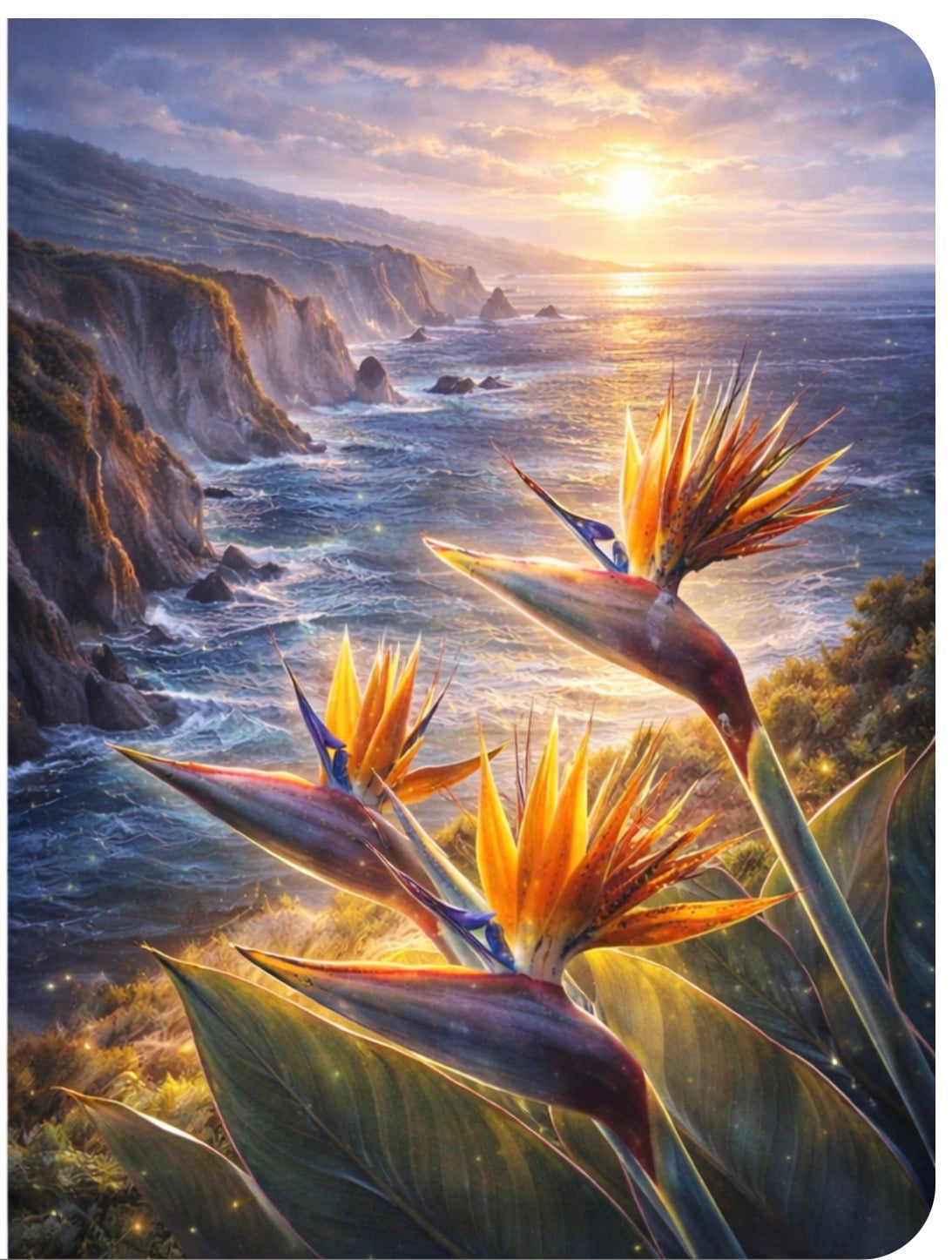 Birds of Paradise - Coastal Cliffs Sunset Art Print
