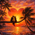 Couple on Palm Tree - Giant Heart Sunset Paradise Art Print