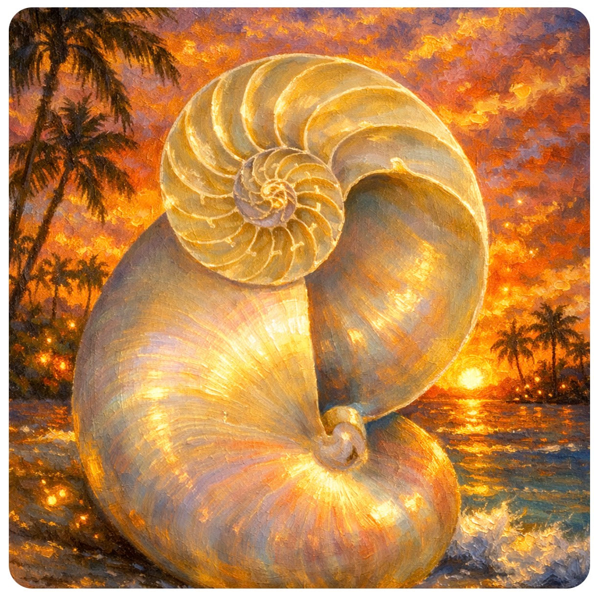 Golden Nautilus Shell - Tropical Paradise Sunset Art Print