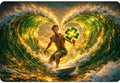 Lucky Surfer - Riding the Golden Heart Wave Art Print