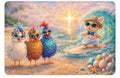 Easter Beach Party - Surfing Cat & Stylish Chickens Art Print