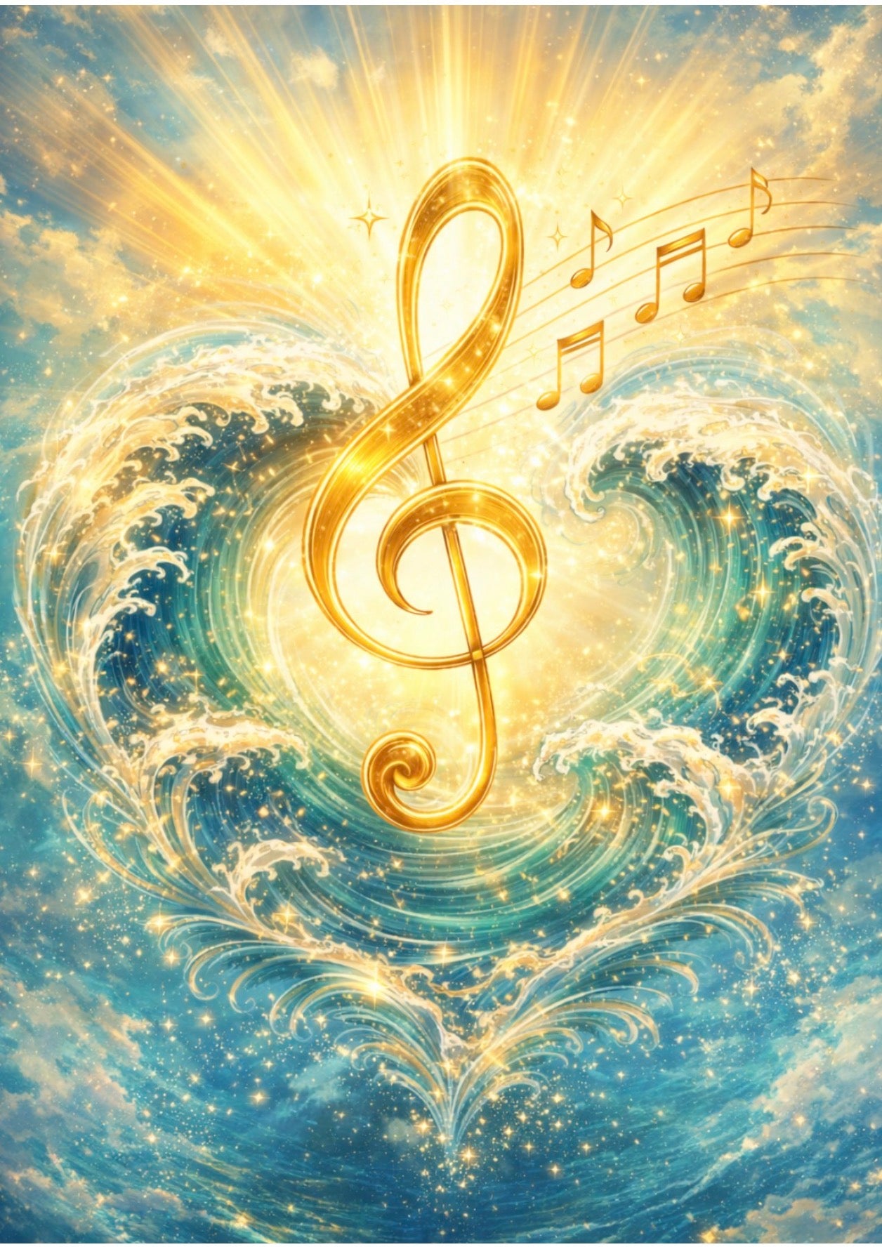 Golden Treble Clef - Ocean Heart Music Symphony Art Print