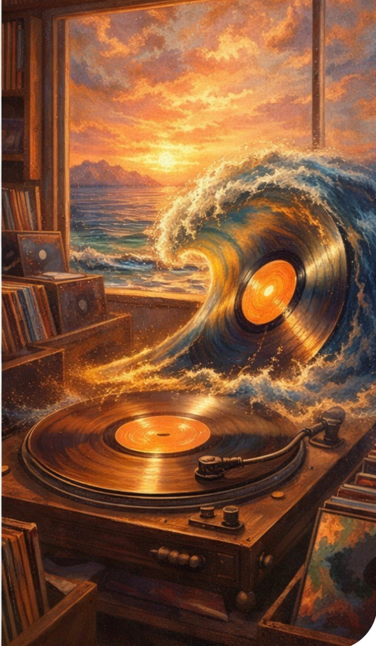 Vinyl Record Wave - Surreal Music Ocean Art Print