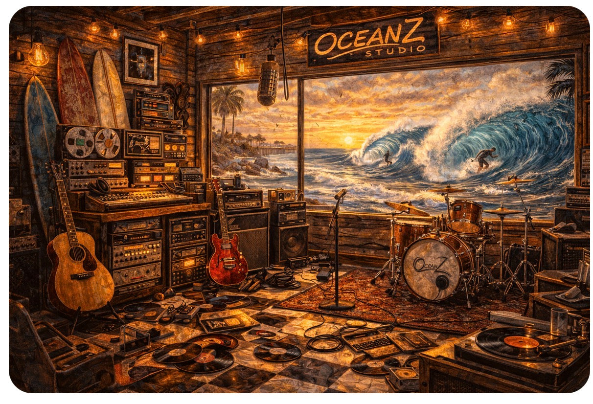 Sunset Serenade - Guitar Romance on Corvette Art Print