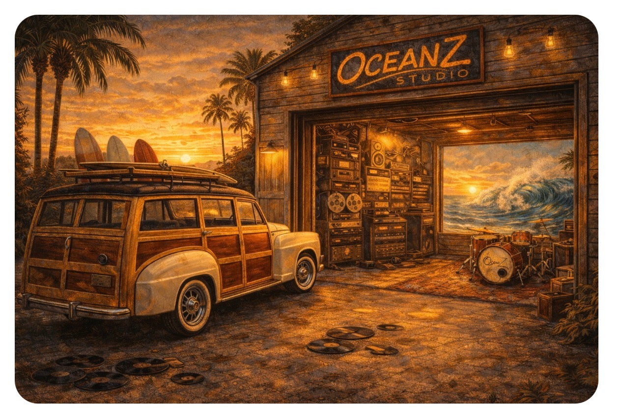 OceanZ Studio - Vintage Woody Wagon Sunset Art Print