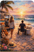 Beach Jam Session - VW Bus Sunset Romance Art Print