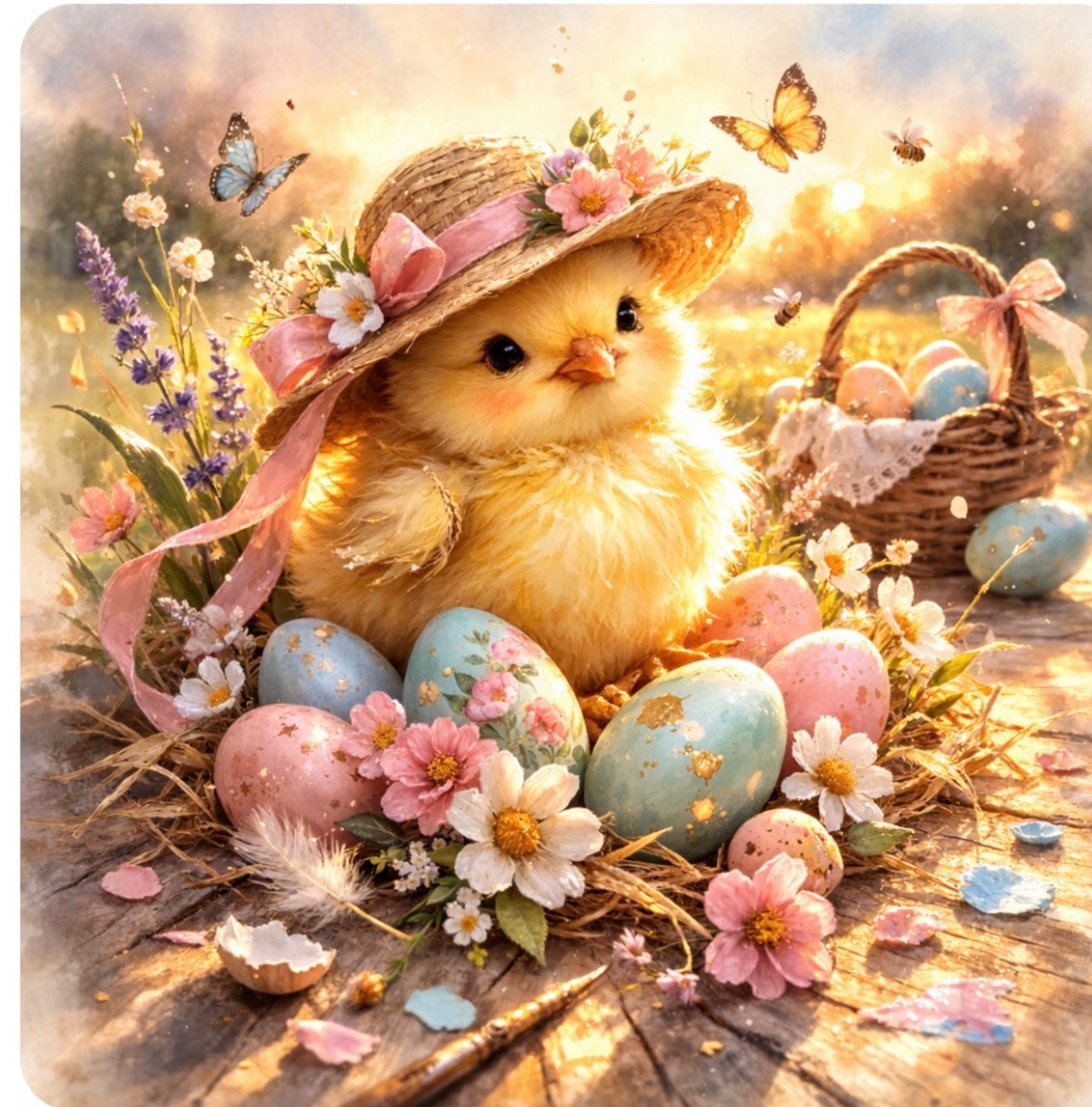 Chick in Spring Garden - Easter Butterfly Magic Art Print