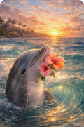 Dolphin with Hibiscus - Tropical Sunset Art Print