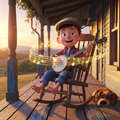 Animated MusicianZ Banjo Kid Porch Sunset Newsboy Cap T-Shirt
