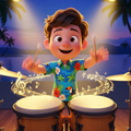 Animated MusicianZ Bongo Kid Tropical Bay Beach Sunset T-Shirt