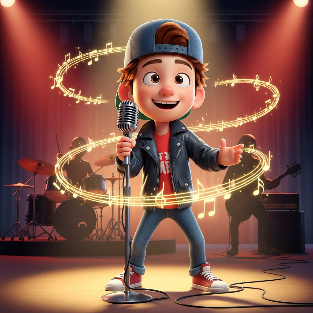 Animated MusicianZ Kid Singer Stage Performance Vintage Mic T-Shirt