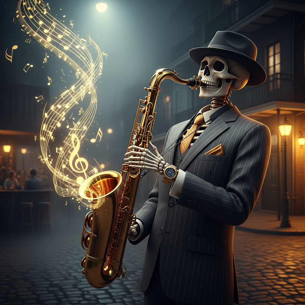Skeleton Saxophonist Jazz Club T-Shirt